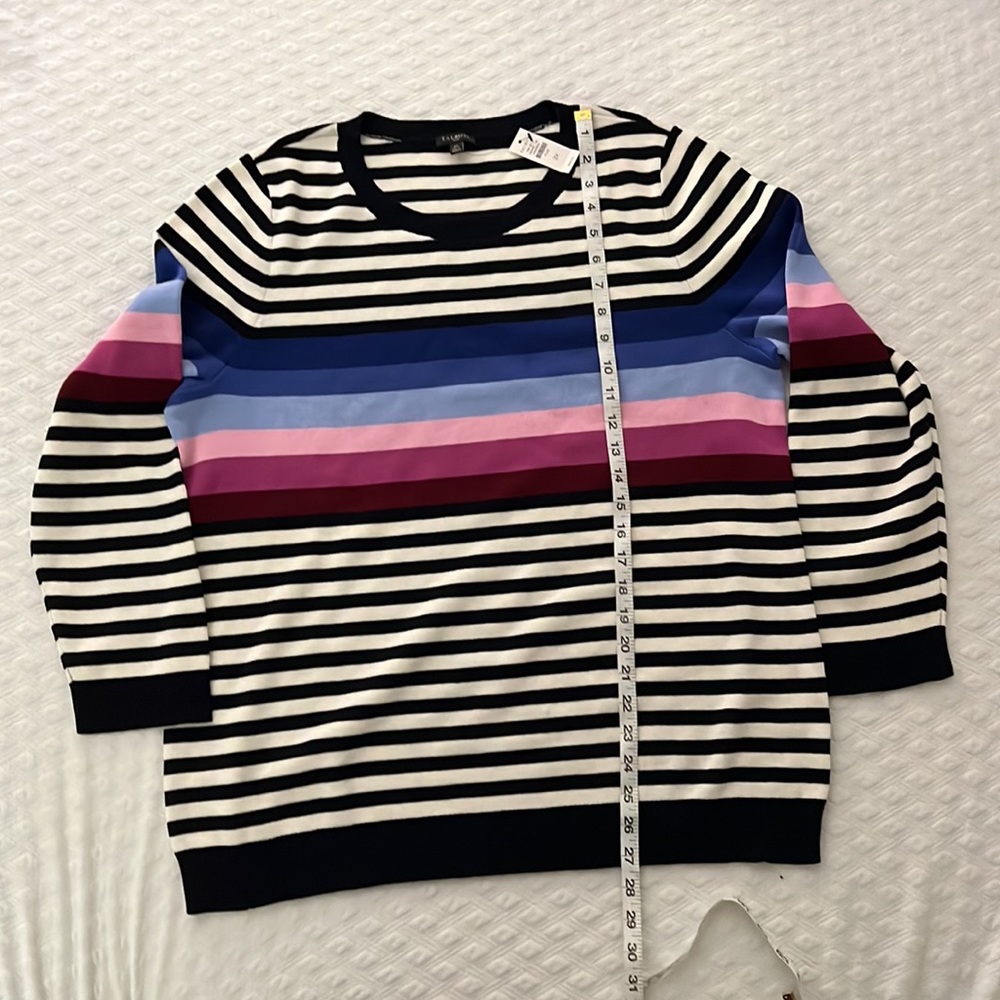 Talbots Striped Pullover Long Sleeve Crew Neck Sweater Pink Blue Black White 2x